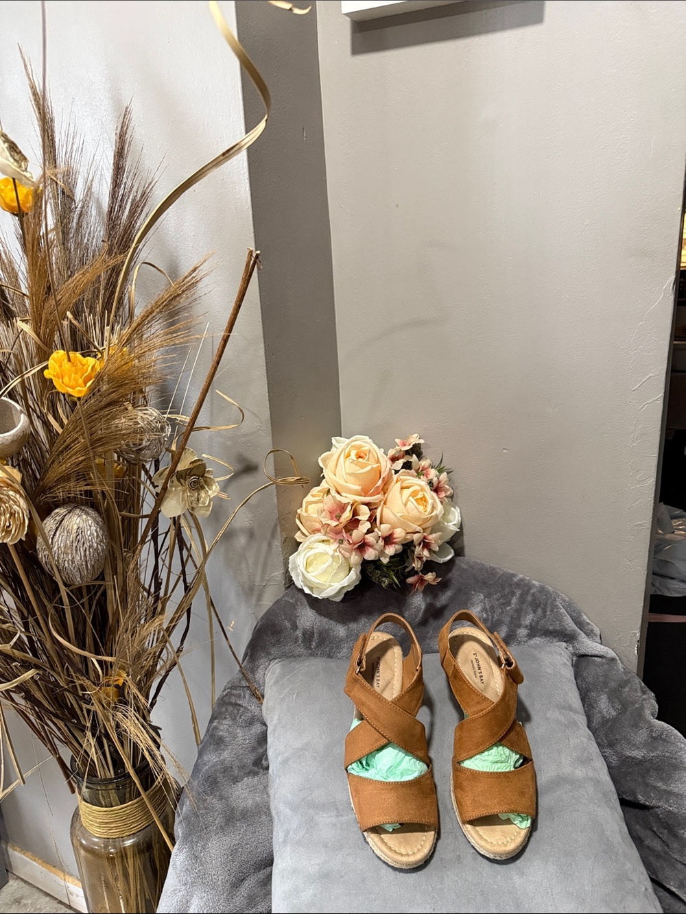 St. John's Bay Brown Suede Crisscross Wedge Sandals